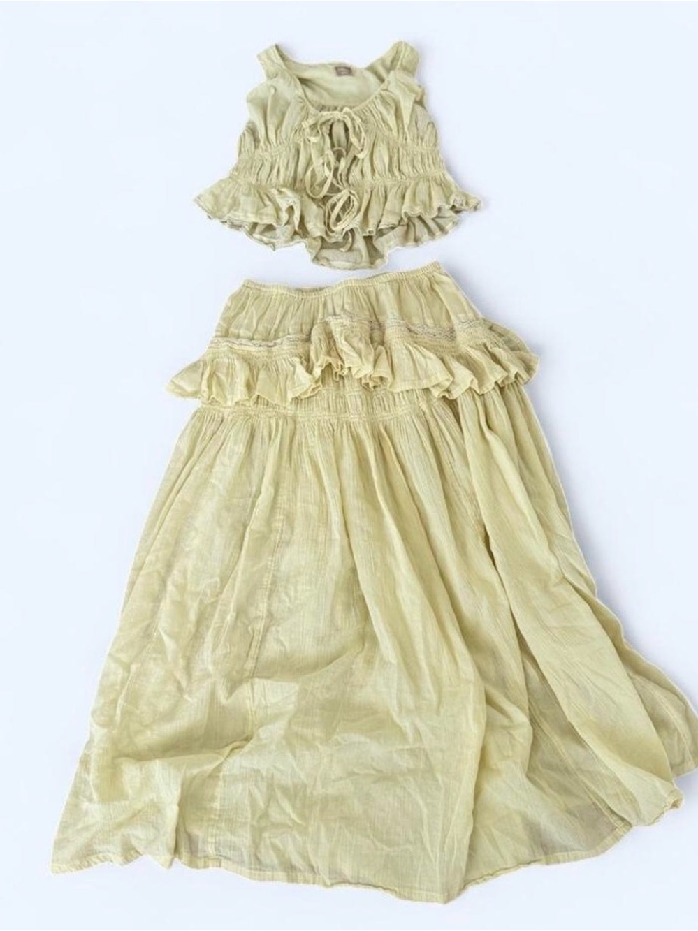Free People Pale Yellow Ruffled Maxi Skirt